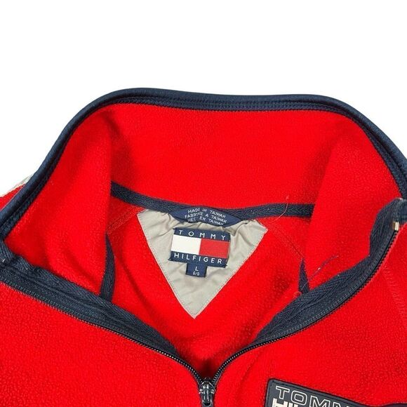 Tommy Hilfiger Jacket Women Large Red Full Zip Fleece Vintage 90s/00 - Picture 4 of 7